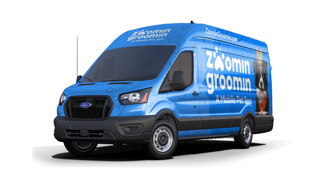 Zoomin Groomin mobile pet grooming franchise van — premium mobile pet spa serving driveways across the U.S.
